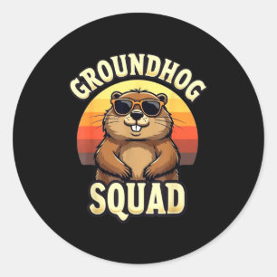 Funny Groundhog Squad Happy Groundhog Day Celebrat Classic Round Sticker