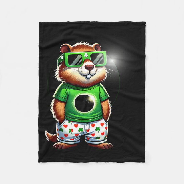 Funny Groundhog St, Patricks Day Solar Valentines  Fleece Blanket (Front)