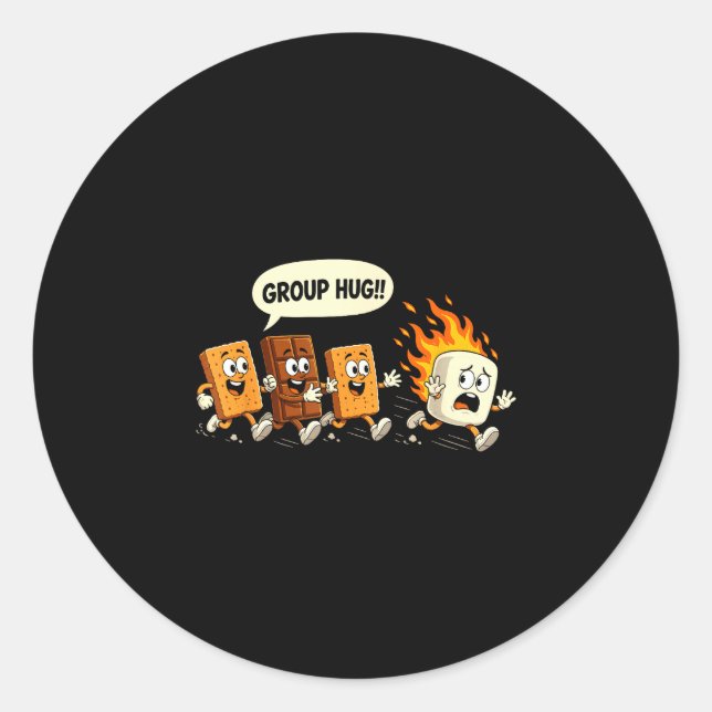 Funny group hug marshmallow campfire smores classic round sticker (Front)