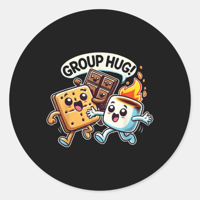 Funny Group Hug Marshmellow Smores Outdoor Camping Classic Round Sticker (Front)
