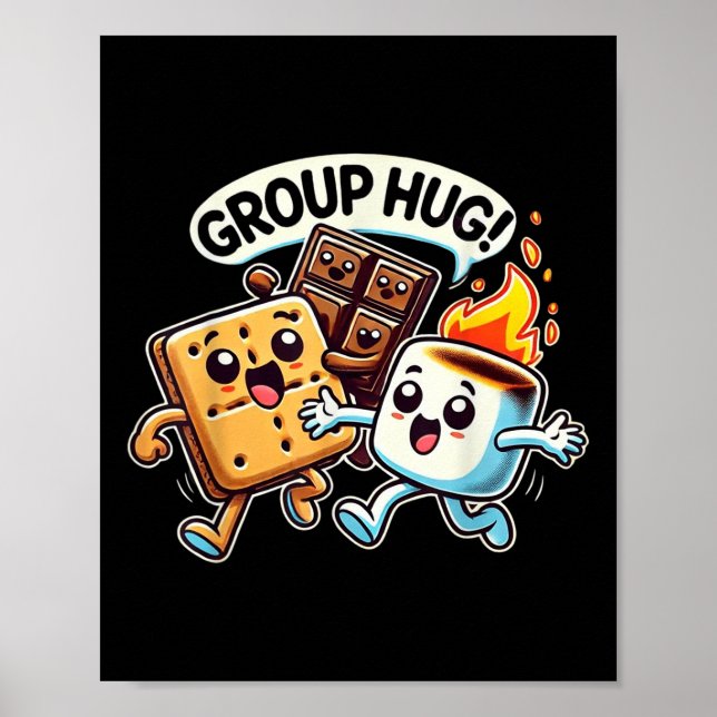 Funny Group Hug Marshmellow Smores Outdoor Camping Poster (Front)