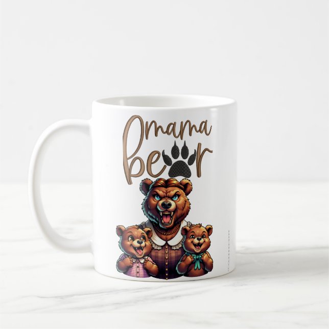 Funny Growling Mama Bear Cute Cubs  Coffee Mug (Left)