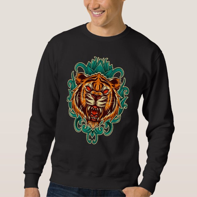 Funny Growling Mouth Open Bengal Tiger Sweatshirt (Front)