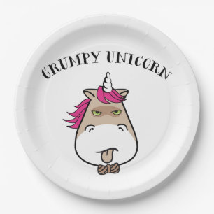 Funny grumpa unicorn paper plate