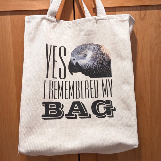 Funny Grumpy African Grey Parrot Snarky Grocery Tote Bag (Creator Uploaded)