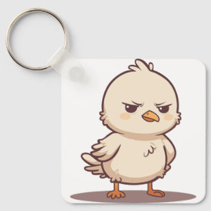 Funny Grumpy Baby Bird Kawaii Cartoon Key Ring