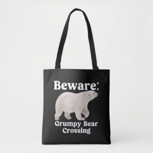 Funny Grumpy Bear Crossing Road Sign Design Tote Bag