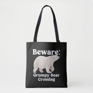 Funny Grumpy Bear Crossing Road Sign Design Tote Bag