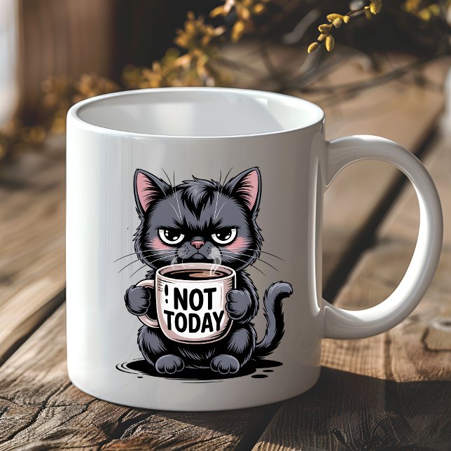 Funny Grumpy Black Cat Lover Not Today Sarcastic Coffee Mug (Creator Uploaded)