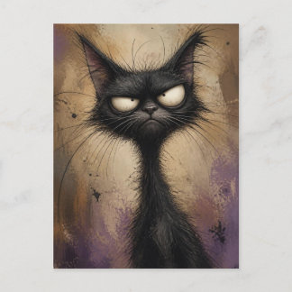 Funny Grumpy Black Cat Moody Art Postcard
