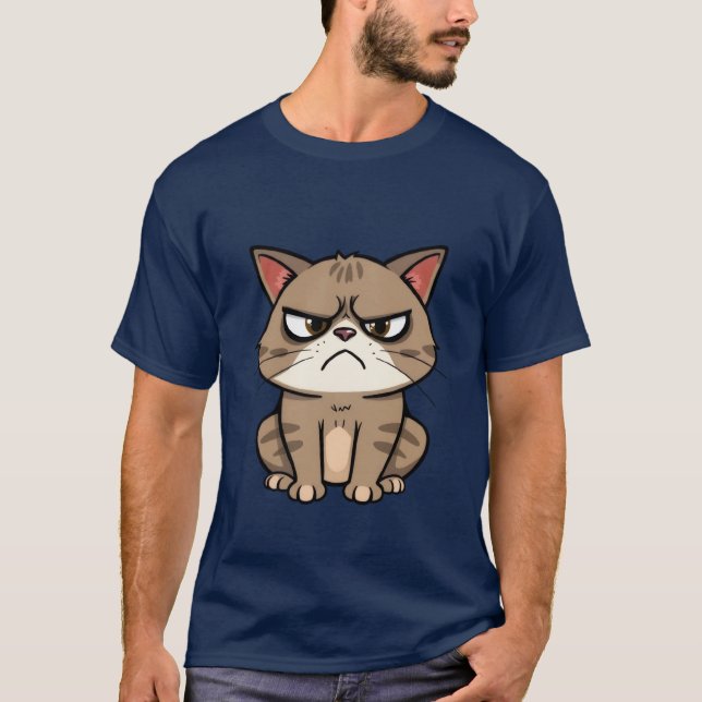 Funny Grumpy Brown Tabby Cat Sassy Stare 🐾😒 T-Shirt (Front)