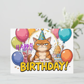 Funny Grumpy Cat Birthday Card – Cartoon Party Hum