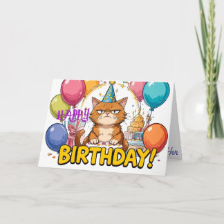 Funny Grumpy Cat Birthday Card – Cartoon Party Hum