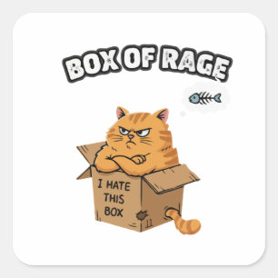 Funny Grumpy Cat Box of Rage I Hate This Box Square Sticker