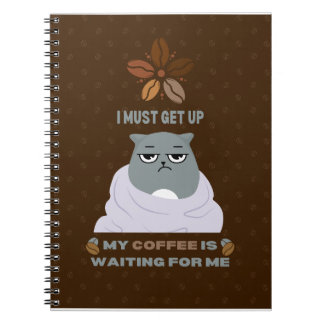 Funny Grumpy Cat Coffee Lover on Brown Background  Notebook