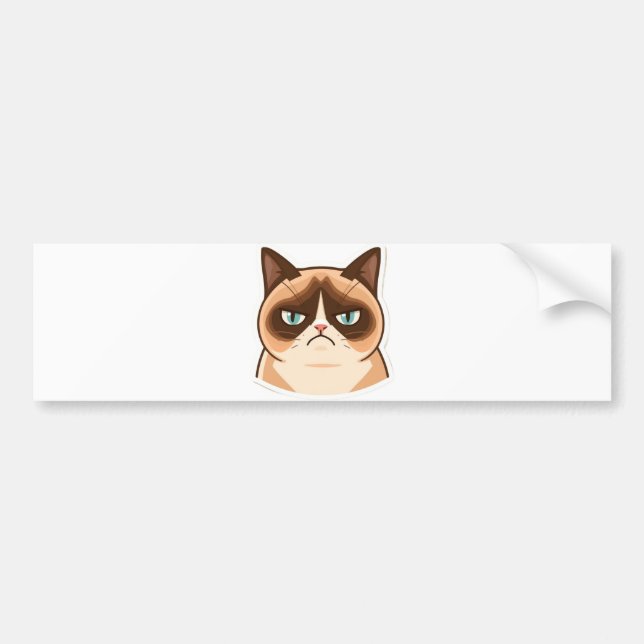 Funny Grumpy Cat-Cute Kawaii Angry Cat Cartoon Bumper Sticker (Front)