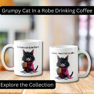 Funny Grumpy cat in a Robe and Coffee Black Cat Mug