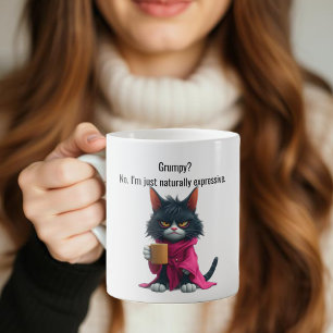 Funny Grumpy cat in a Robe and Coffee Black Cat Mug