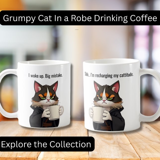 Funny Grumpy cat in a Robe and Coffee Cat Coffee Mug (Funny Grumpy Cat in a Robe with Coffee.  Perfect gifts, Cat lovers, Coffee Lovers)
