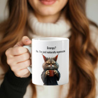 Funny Grumpy cat in a Robe and Coffee