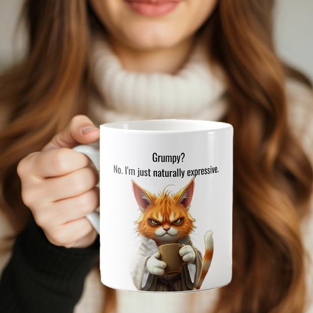 Funny Grumpy cat in a Robe and Coffee Orange Cat Mug (Funny Cat Mug-Grumpy cat-Cat in a Robe and Coffee-Orange Cat Coffee Mug )