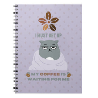 Funny Grumpy Cat in Blanket Coffee Lover Notebook