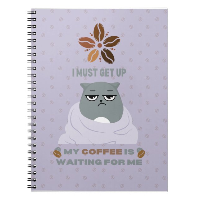 Funny Grumpy Cat in Blanket Coffee Lover Notebook (Front)