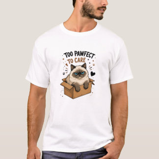 Funny Grumpy Cat in Box Too Pawfect to Care Graphi T-Shirt