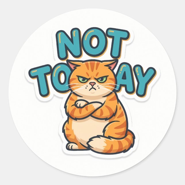 Funny Grumpy Cat Not Today T-Shirt Classic Round Sticker (Front)