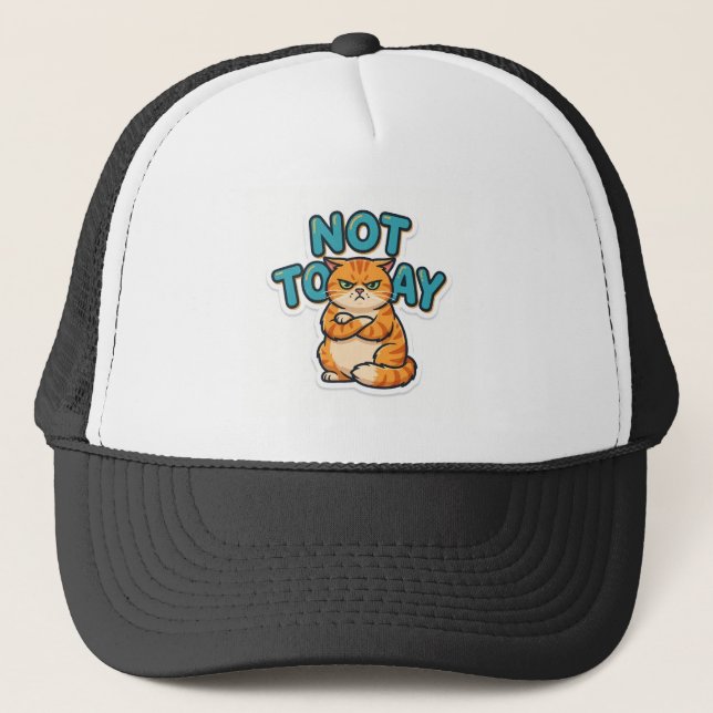 Funny Grumpy Cat Not Today T-Shirt Trucker Hat (Front)