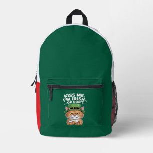Funny Grumpy Cat St. Patrick's Day "Kiss Me  Printed Backpack