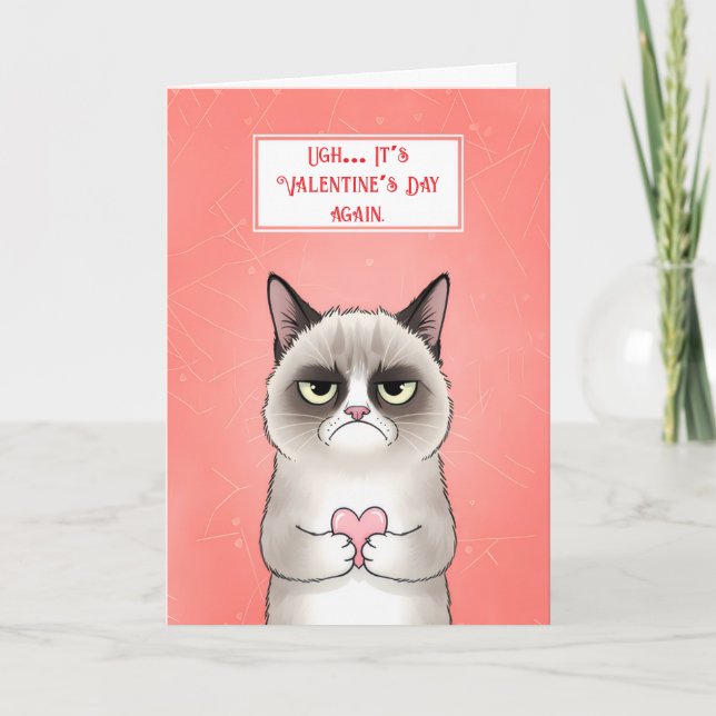 Funny Grumpy Cat Valentine’s Holiday Card (Front)