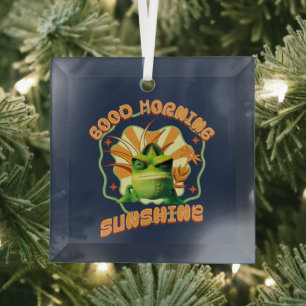 Funny Grumpy Chameleon Morning Humour Glass Tree Decoration