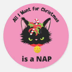 Funny Grumpy Christmas Cat Classic Round Sticker