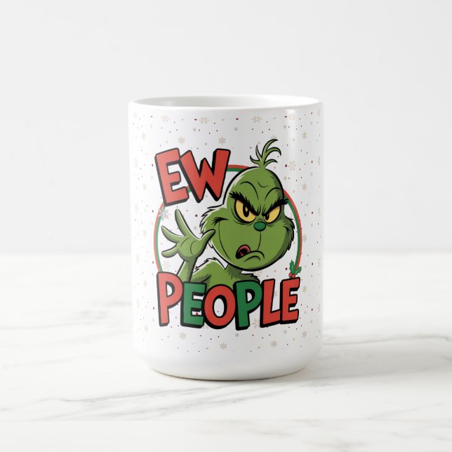Funny Grumpy Christmas “Ew People” Cartoon Design  Coffee Mug (Center)