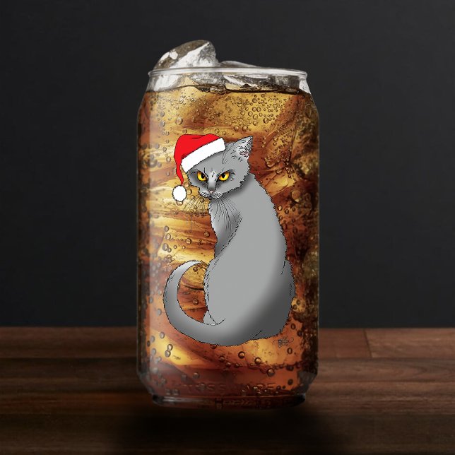 Funny Grumpy Christmas Grey Cat Holiday Humour Can Glass (Creator Uploaded)