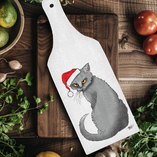 Funny Grumpy Christmas Grey Cat Holiday Humour Cutting Board
