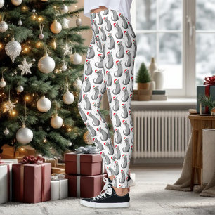 Funny Grumpy Christmas Grey Cat Holiday Humour Leggings