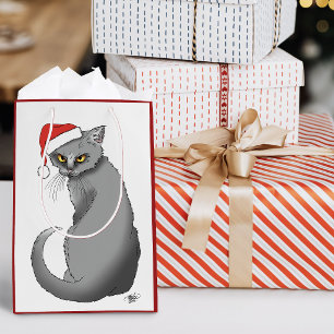 Funny Grumpy Christmas Grey Cat Holiday Humour Medium Gift Bag