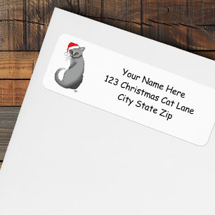 Funny Grumpy Christmas Grey Cat Holiday Humour Return Address Label