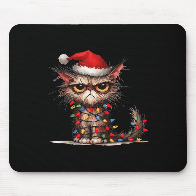 Funny Grumpy Christmas Kitten Cats Cat Mum Cat Dad Mouse Pad (Front)