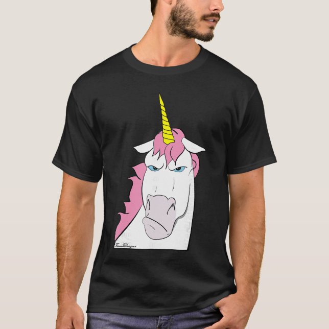 Funny grumpy comic unicorn with bad mood funny T-Shirt (Front)