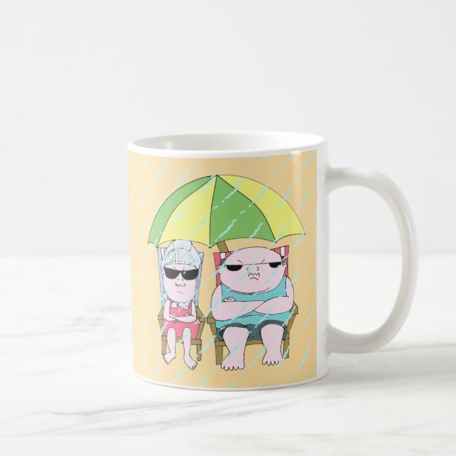 Funny Grumpy Couple at the Beach in Rain Art Coffee Mug (Right)