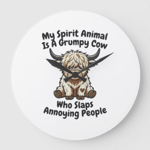 Funny Grumpy Cow Spirit Animal Graphic Tee_1 Large Clock