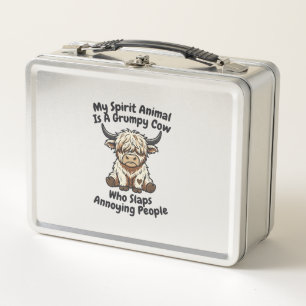 Funny Grumpy Cow Spirit Animal Graphic Tee_1 Metal Lunch Box