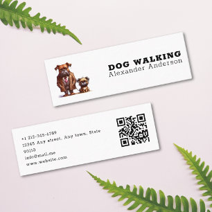Funny Grumpy Dog Walking Pet Sitting QR Code Mini Business Card
