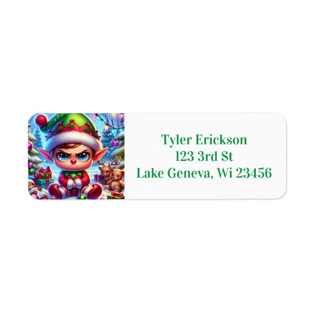Funny Grumpy Elf Christmas Return Address Label (Front)