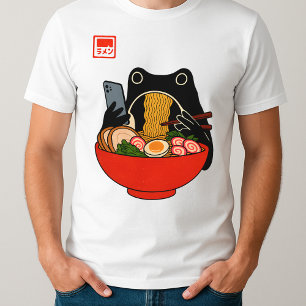 Funny Grumpy Frog Eat Ramen and Scroll Phone Art T-Shirt