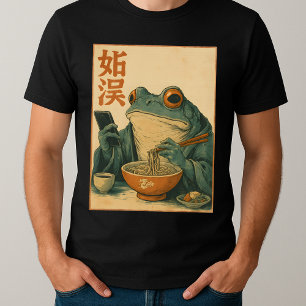 Funny Grumpy Frog Eat Ramen and Scroll Phone Art T-Shirt