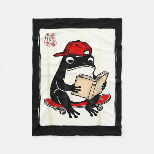 Funny grumpy frog skateboard funny japanese fleece blanket